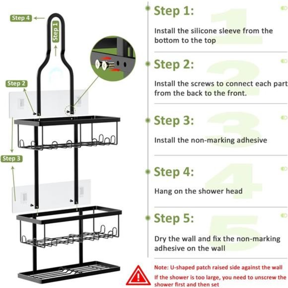 ShowerCaddy Hanging,Bathroom ShowerOrganizer Hanging,Rustproof Black ShowerCaddy - Picture 2 of 7